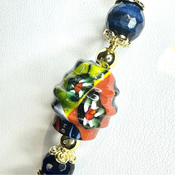 ARTISAN Murano Glass Millefiori, Blue Tiger’s Eye & Vintage Milkglass Necklace - Picture 13 of 16